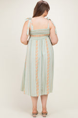Sage Plus Floral Tie Shoulder Woven Maternity Midi Dress