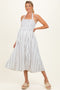 Off White Striped Smocked Halter Maternity Midi Dress