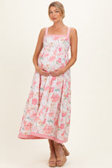 Coral Pink Floral Embroidered Maternity Maxi Dress