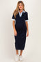 Navy Contrast Collar Short Sleeve Maternity Sweater Dress