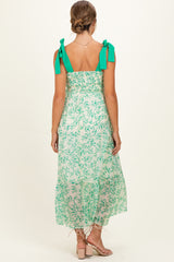Green Floral Shoulder Bow Maternity Maxi Dress