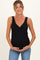Black Ribbed Knit Lace Trim Cinch Bust Maternity Tank Top