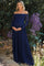 Navy Floral Lace Long Sleeve Off Shoulder Maternity Maxi Dress
