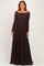 Brown Floral Lace Long Sleeve Off Shoulder Maxi Dress