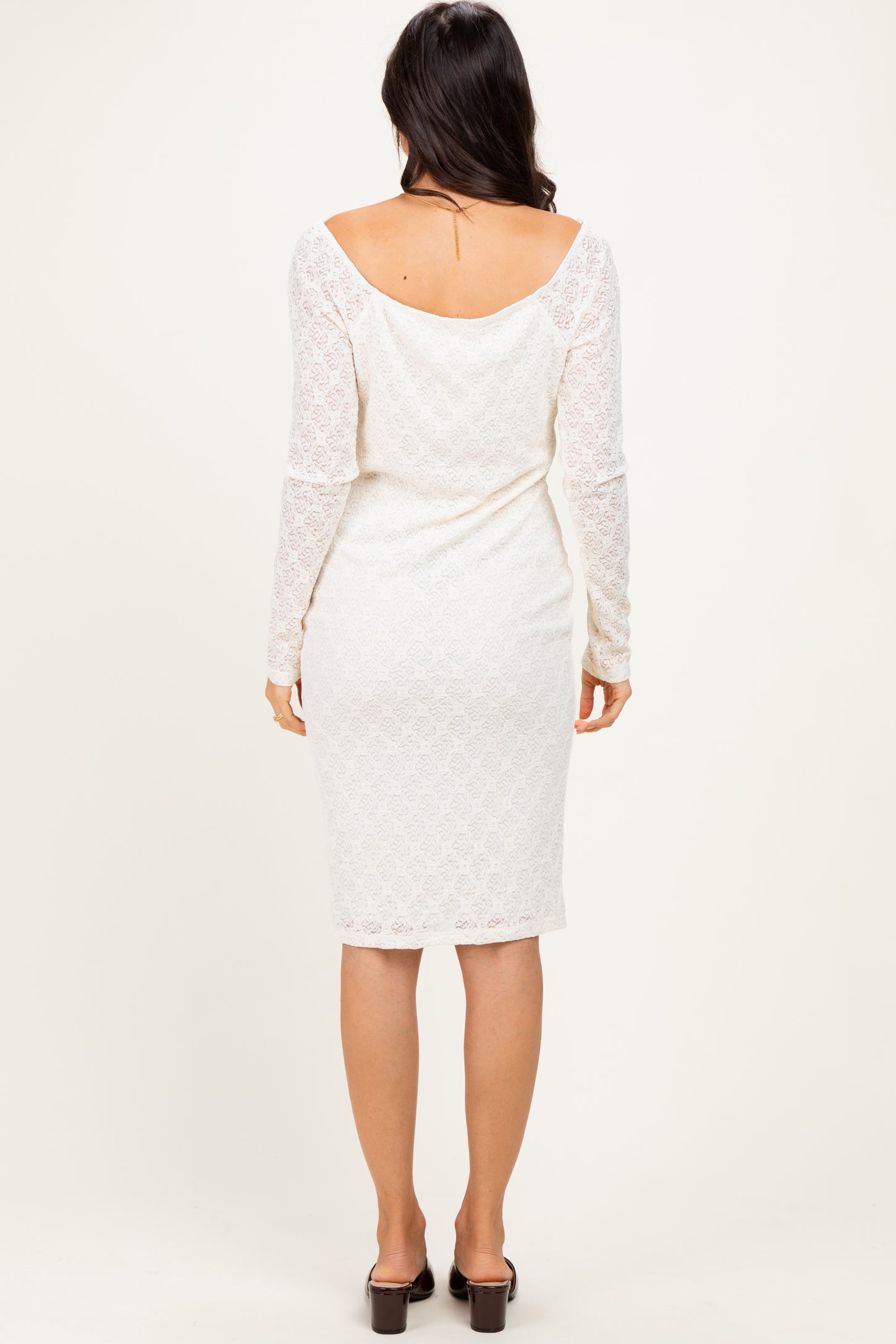 Ivory Long Sleeve Fitted Lace Dress