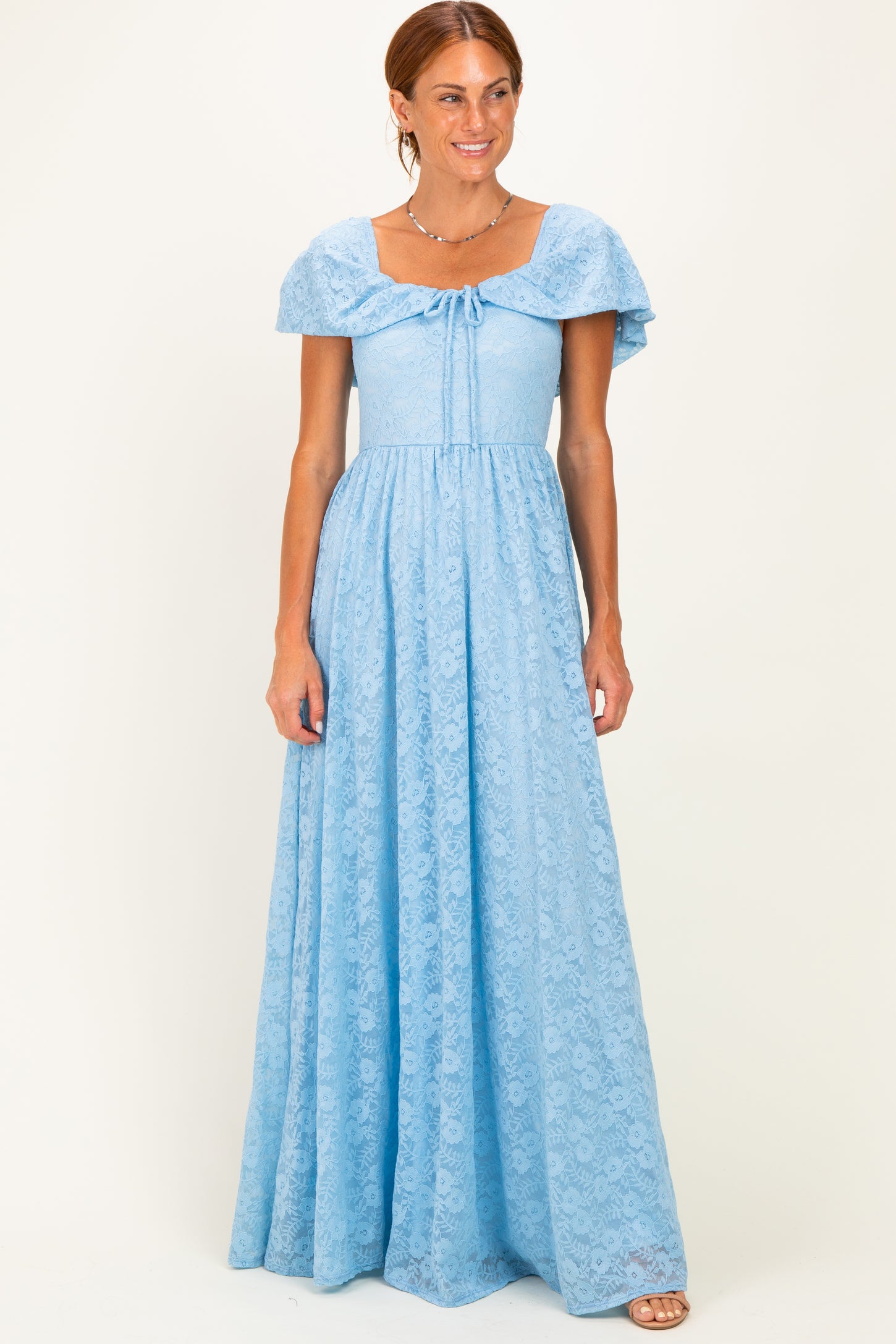 Light Blue Lace Maternity Maxi Dress