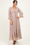Mocha Floral Lace 3/4 Ruffle Sleeve V-Neck Maxi Dress