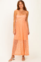 Peach Sleeveless Lace Maternity Maxi Dress