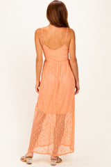 Peach Sleeveless Lace Maxi Dress
