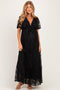 Black Lace Flutter Sleeve Tiered Maternity Maxi Dress