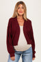 Burgundy Waffle Knit Balloon Sleeve Maternity Cardigan
