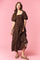 Brown Polka Dot Pleated Bust Midi Dress
