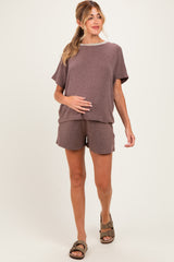 Brown Melange Knit Short Sleeve Top Shorts Maternity Set