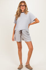 Light Grey Melange Knit Short Sleeve Top Shorts Maternity Set