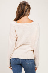Cream Chenille Knit Button Front Maternity Cardigan
