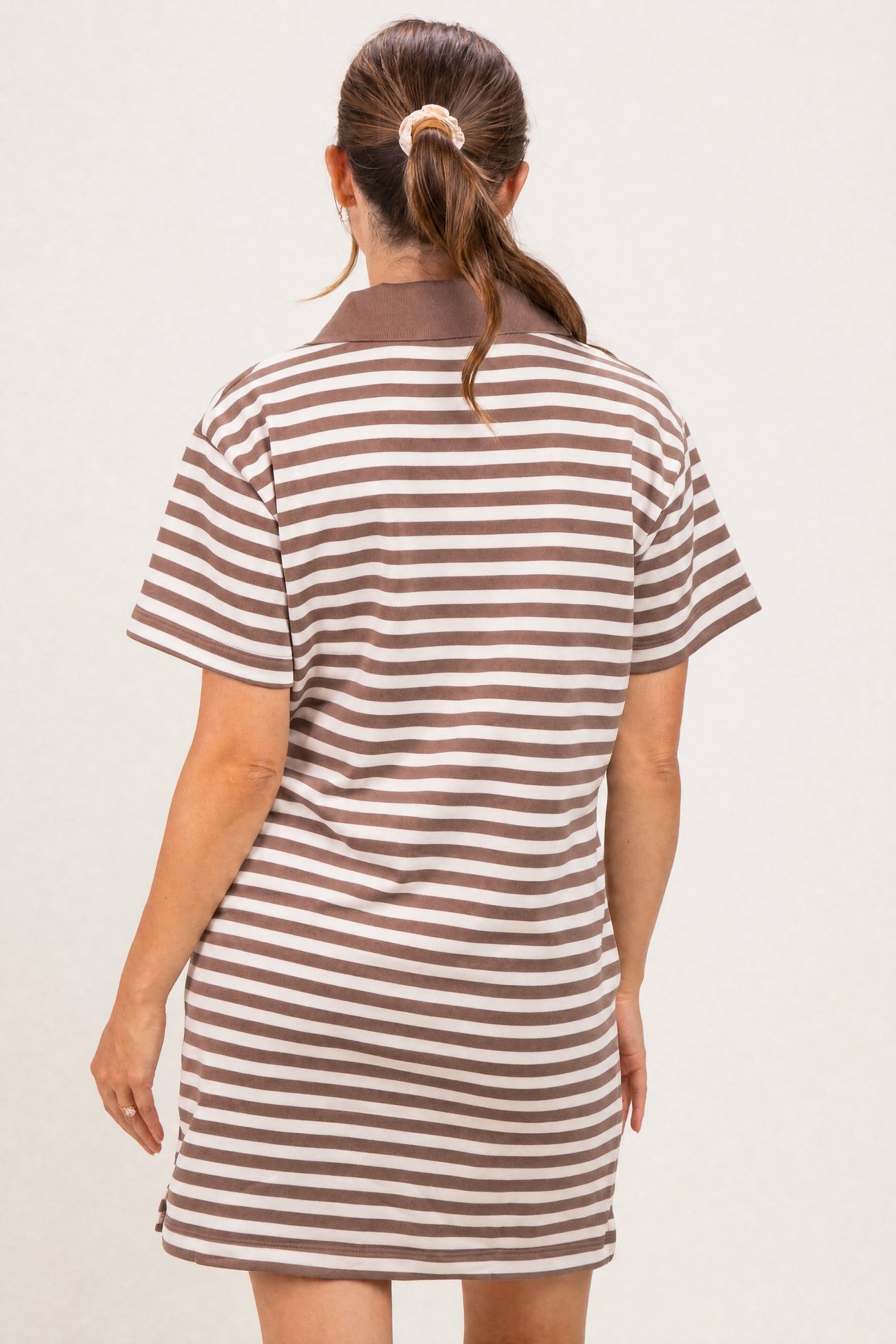 Chestnut Striped Polo Maternity T-Shirt Mini Dress