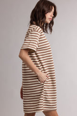 Chestnut Striped Polo T-Shirt Mini Dress