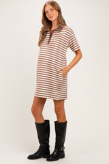Chestnut Striped Polo Maternity T-Shirt Mini Dress