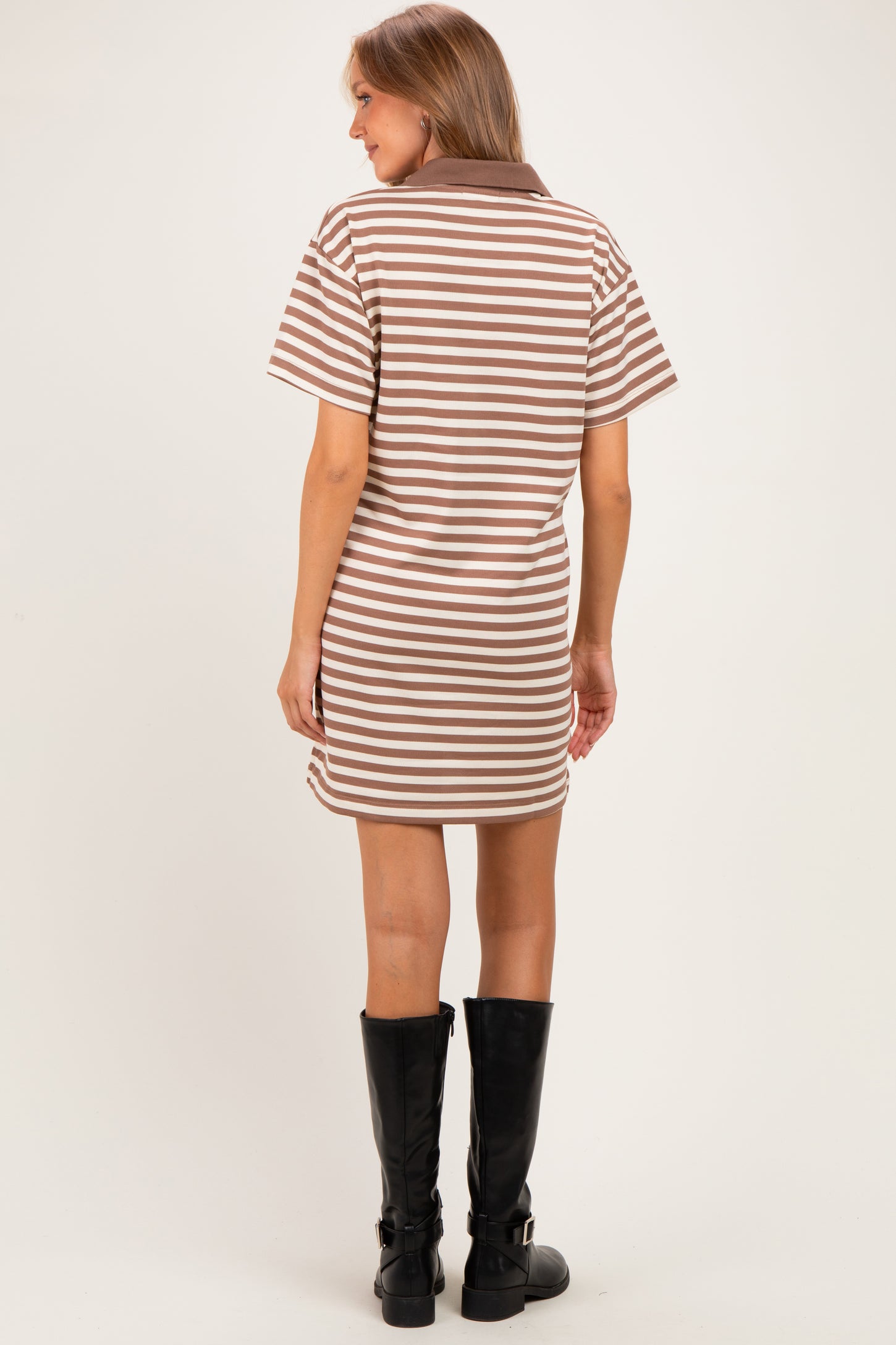 Chestnut Striped Polo Maternity T-Shirt Mini Dress