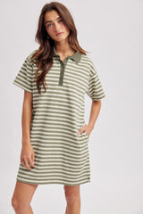 Olive Striped Polo Maternity T-Shirt Mini Dress