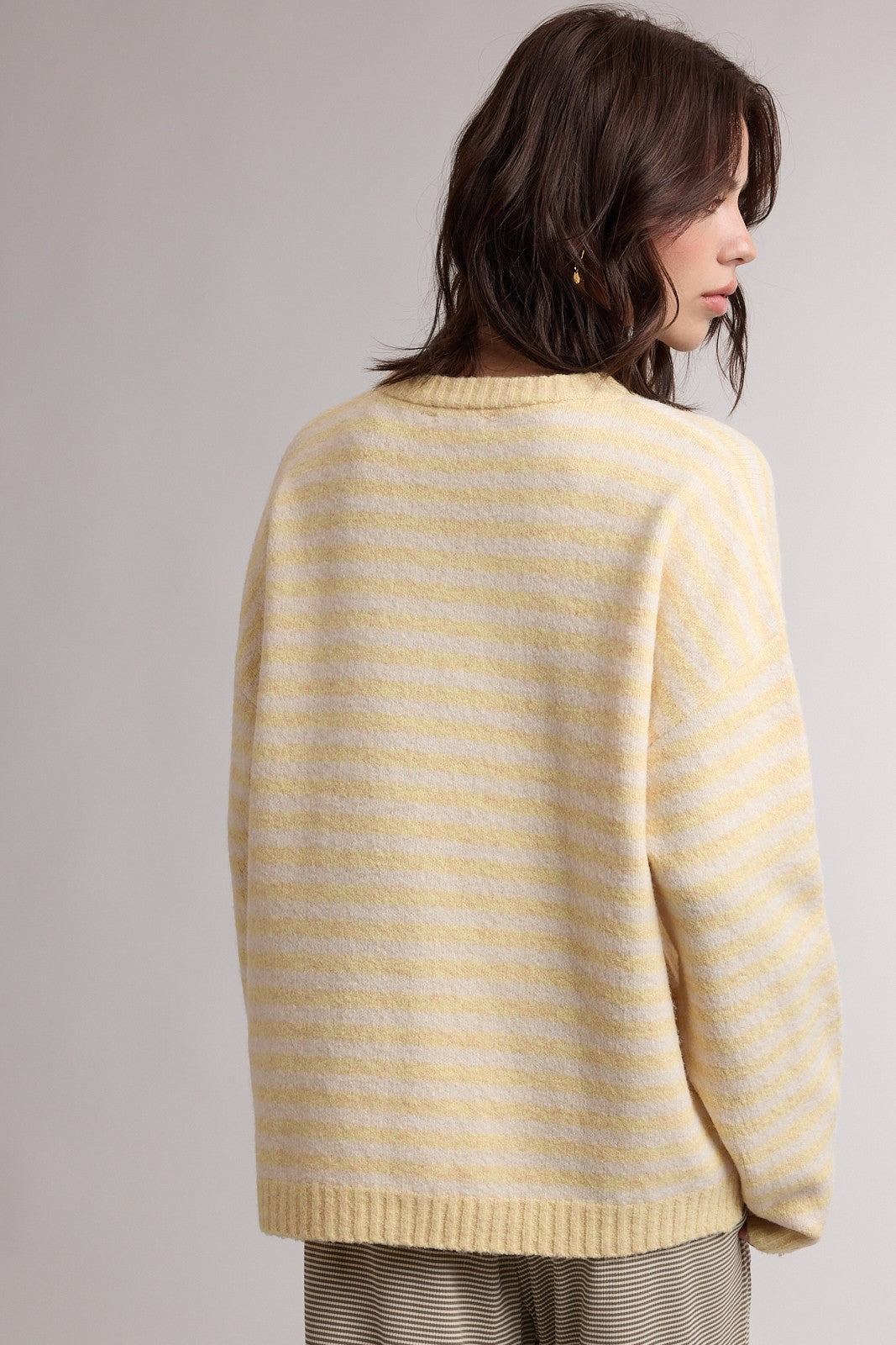 Lemon Brushed Knit Striped Sweater