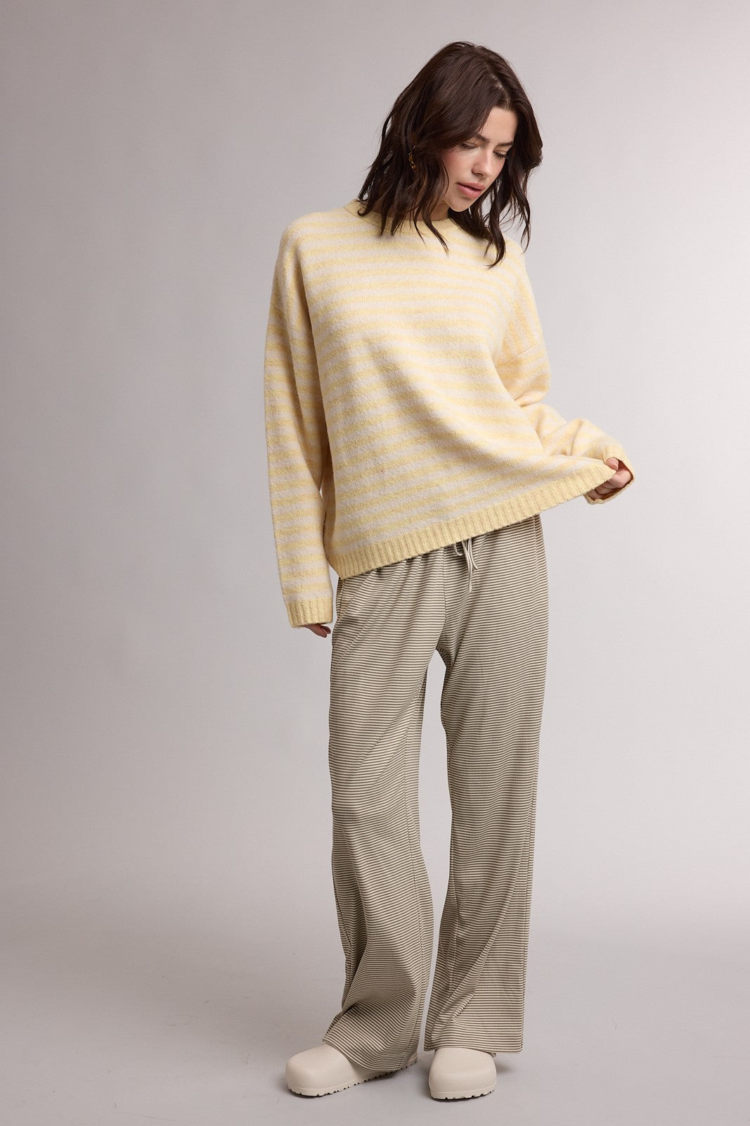 Lemon Brushed Knit Striped Sweater