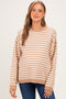 Coffee Brushed Knit Striped Maternity Sweater