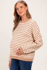 Coffee Brushed Knit Striped Maternity Sweater