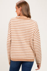 Coffee Brushed Knit Striped Maternity Sweater
