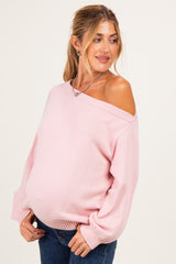 Light Pink Oversized One Shoulder Maternity Sweater