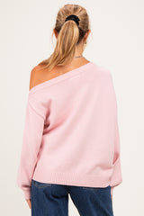 Light Pink Oversized One Shoulder Maternity Sweater