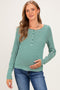 Green Striped Button Henley Maternity Top