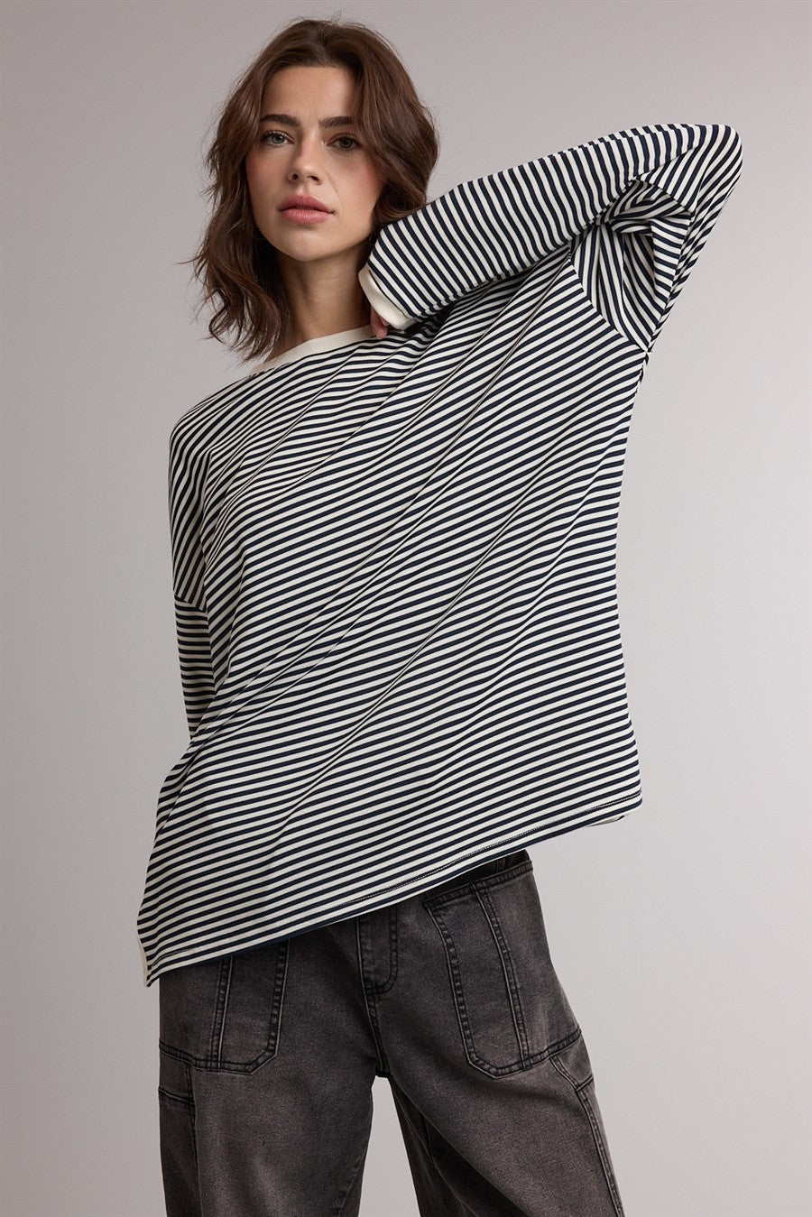Navy Striped Oversized Maternity Long Sleeve Top