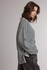 Navy Striped Oversized Long Sleeve Top