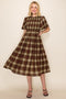 Olive Plaid Smocked Midi Dress
