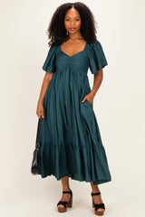 Emerald Flutter Sleeve Ruffle Hem Midi Dress