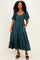 Emerald Flutter Sleeve Ruffle Hem Midi Dress