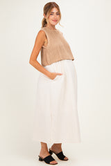 Mocha/ Cream Sleeveless Sweater Top Colorblock Maternity Midi Dress