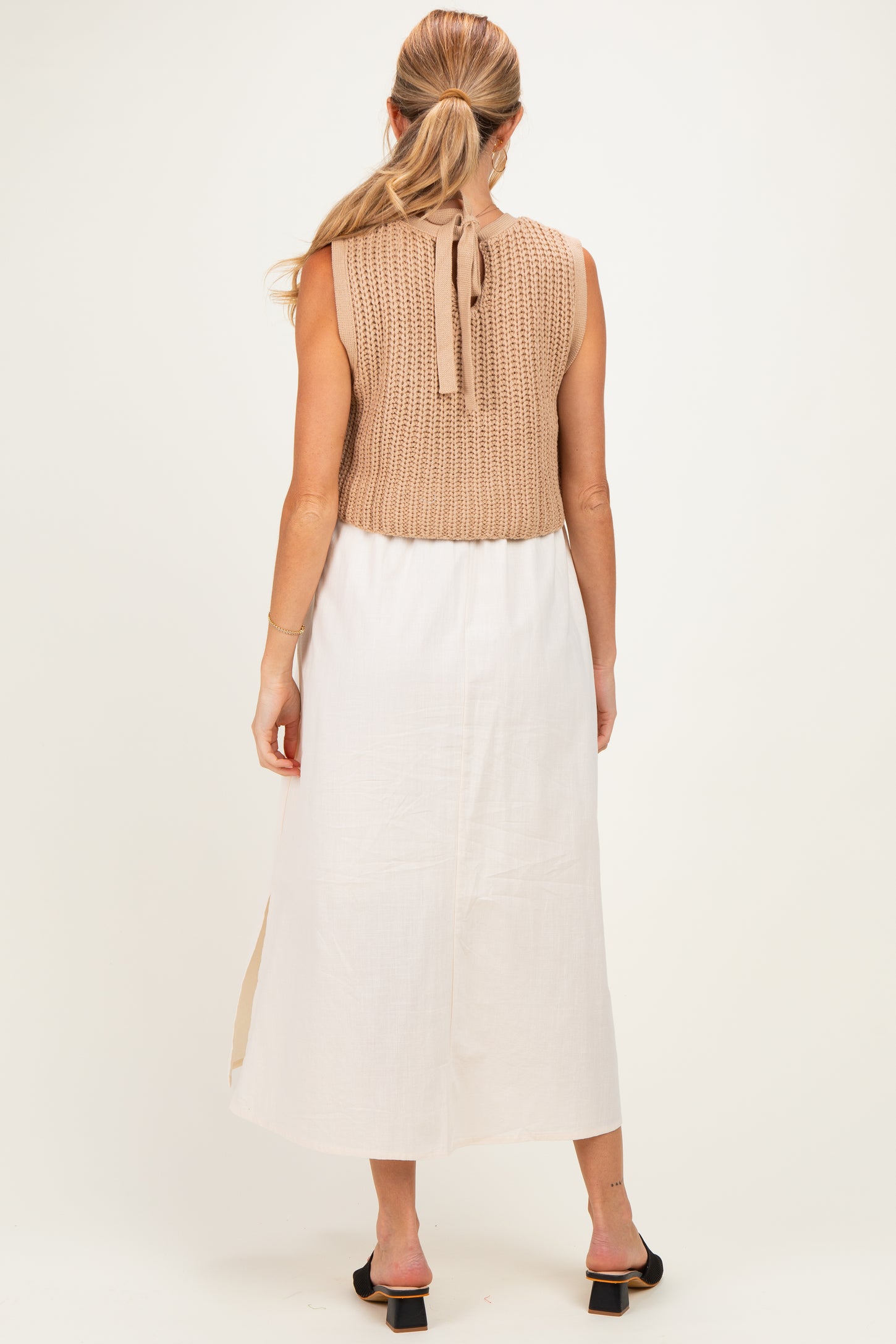 Mocha/ Cream Sleeveless Sweater Top Colorblock Maternity Midi Dress