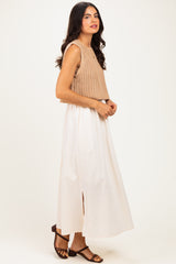 Mocha/ Cream Sleeveless Sweater Top Colorblock Midi Dress
