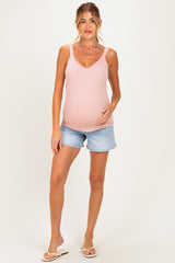 Blush Lace Trim Detail Ribbed Maternity Knit Tank Top