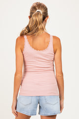 Blush Lace Trim Detail Ribbed Maternity Knit Tank Top