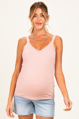 Blush Lace Trim Detail Ribbed Maternity Knit Tank Top