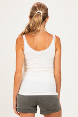 Off White Lace Trim Detail Ribbed Maternity Knit Tank Top