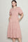 Coral Rose Floral Puff Sleeve Tiered Midi Dress