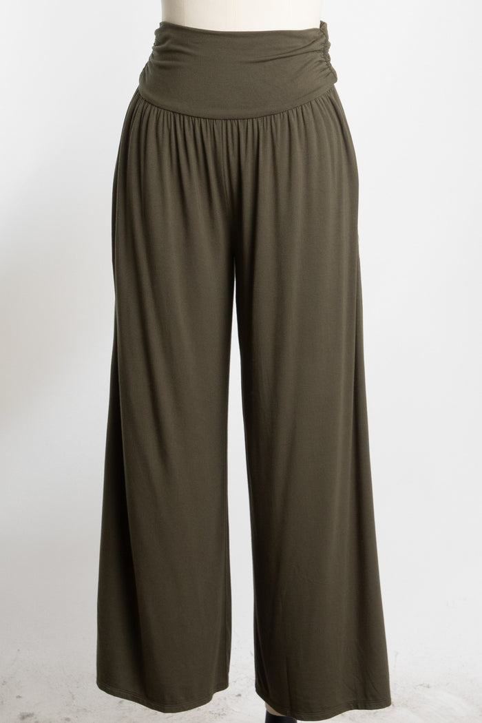 Olive Wide Waist Band Maternity Wide Leg Maternity Pants