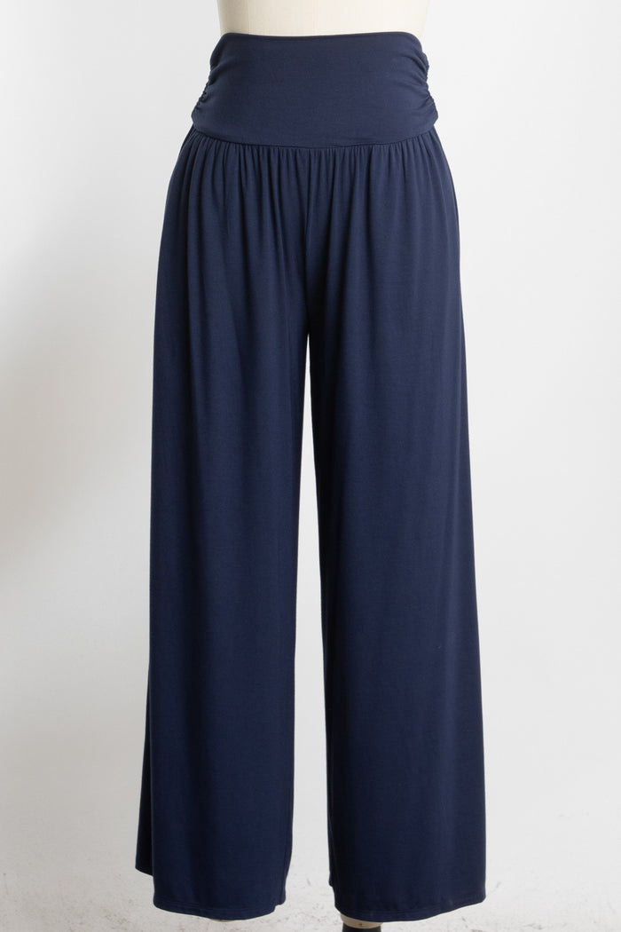 Navy Wide Waist Band Maternity Wide Leg Maternity Pants
