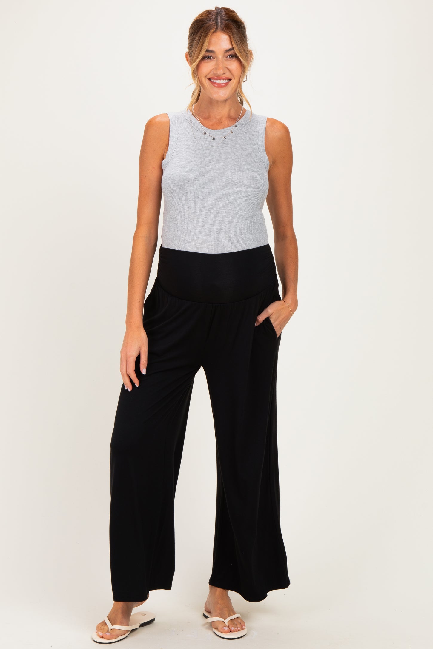 Black Wide Waist Band Maternity Wide Leg Maternity Pants