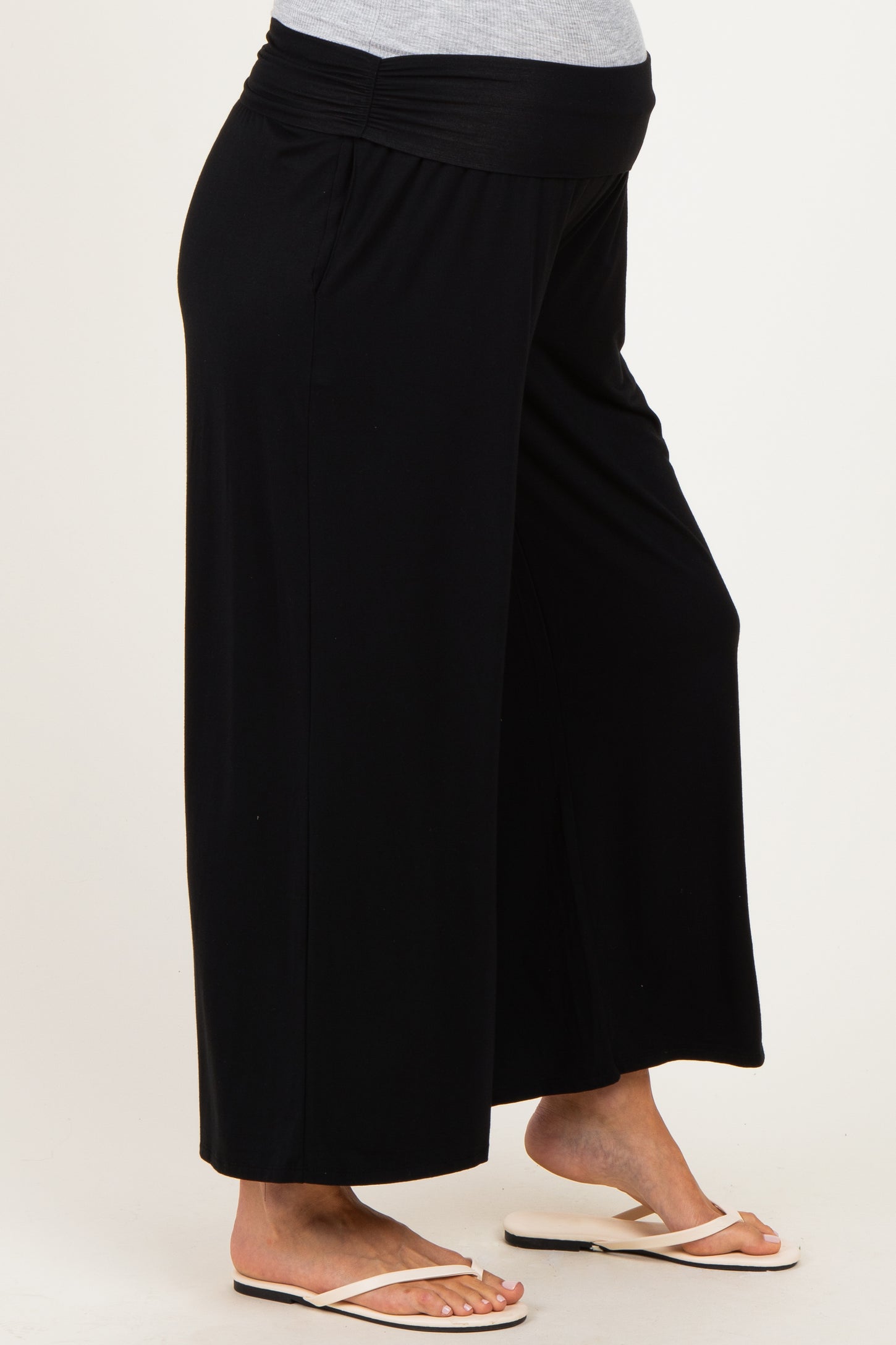 Black Wide Waist Band Maternity Wide Leg Maternity Pants