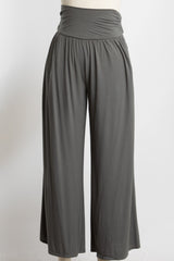 Gunmetal Wide Waist Band Maternity Wide Leg Maternity Pants